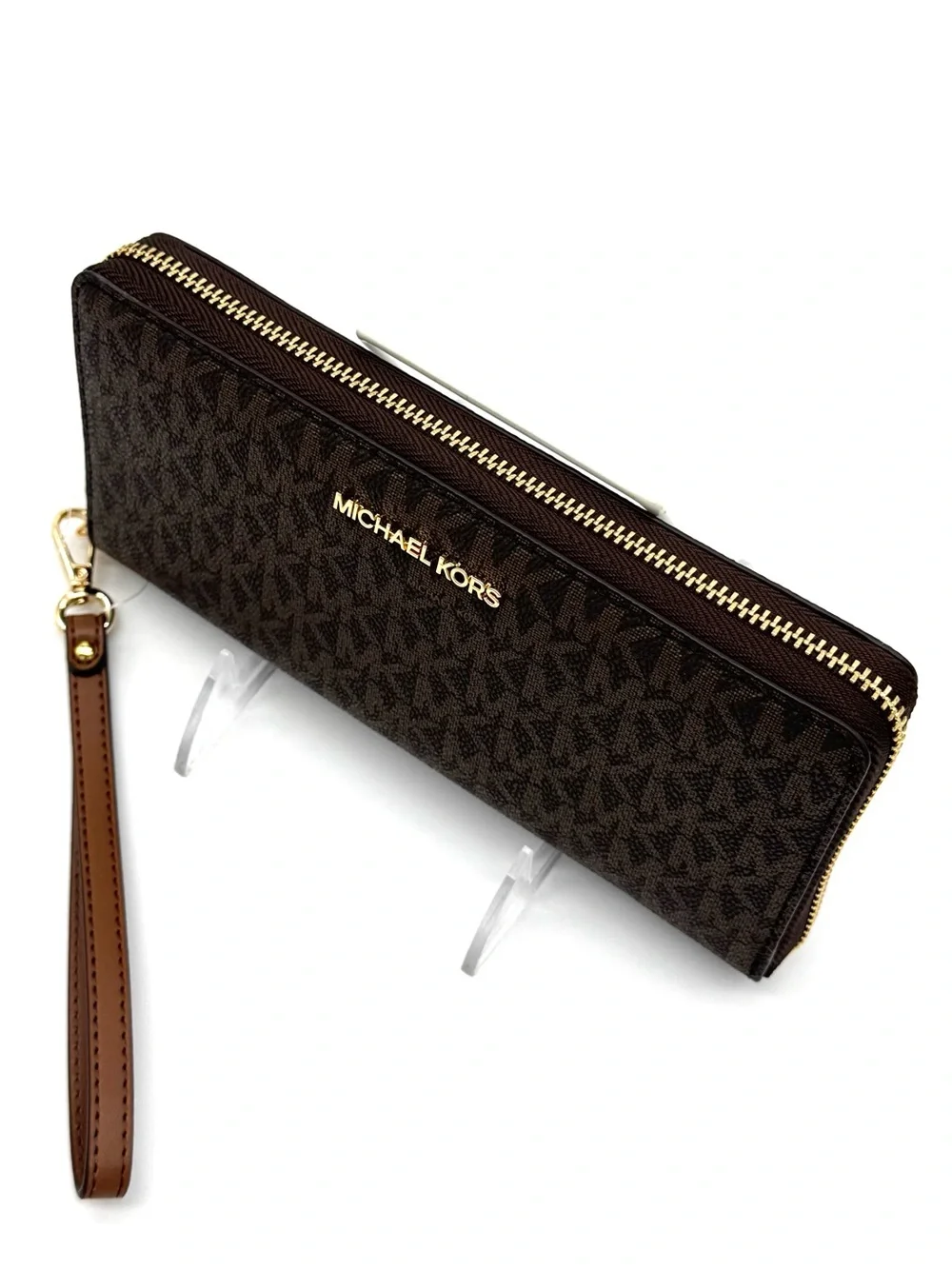 Michael Kors Large Continental Wallet Wristlet Brown/Gold